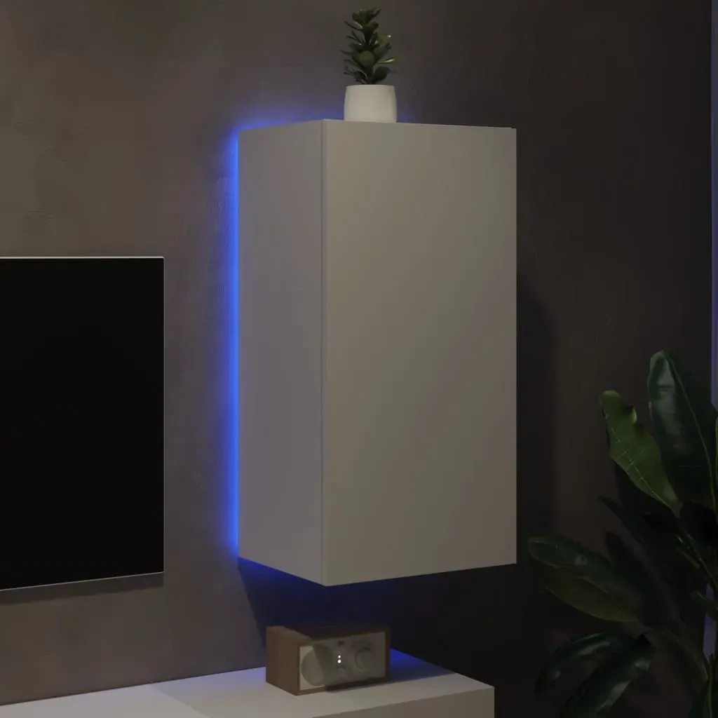 TV Wall Cabinet with LED Lights White 40.5x35x80 cm Price