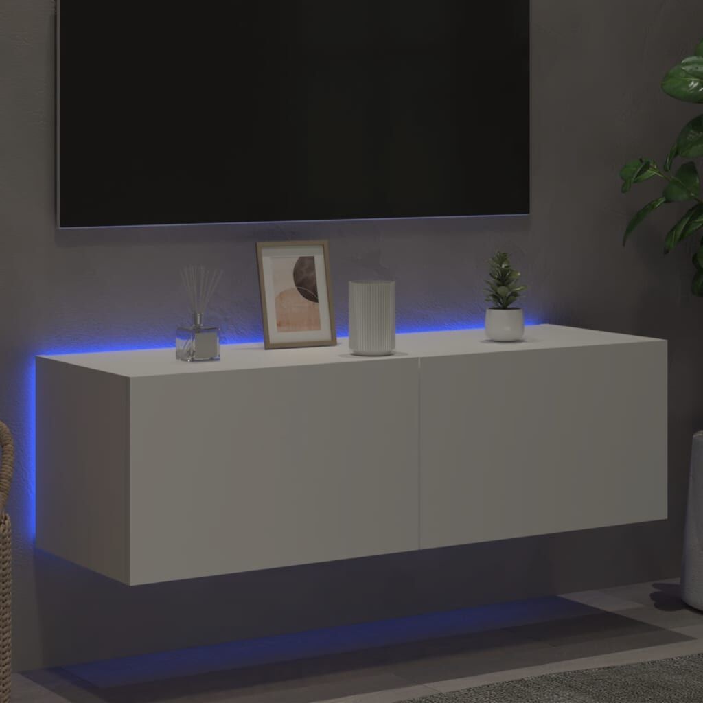TV Wall Cabinet with LED Lights White 100x35x31 cm Price