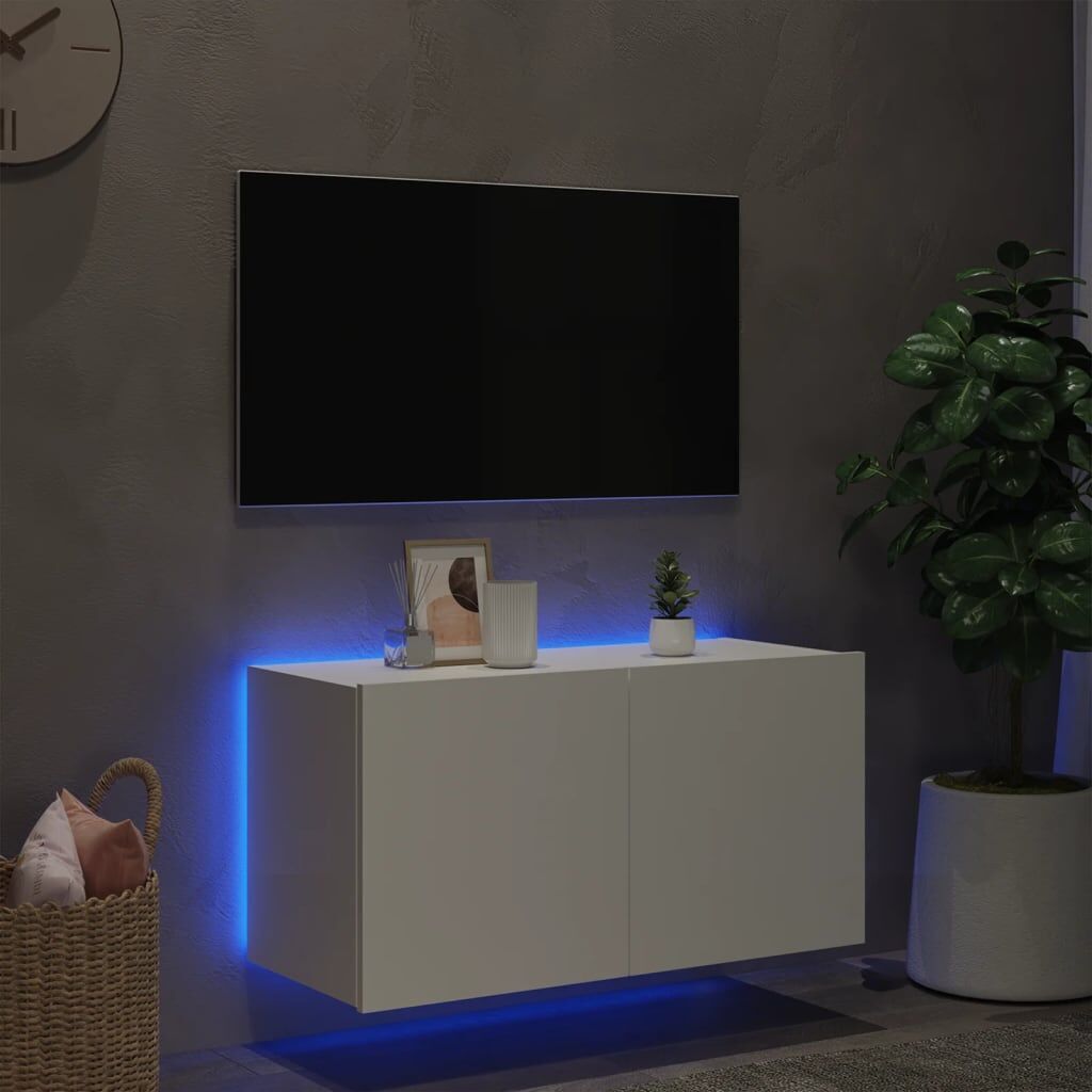 TV Wall Cabinet with LED Lights White 80x35x41 cm Price
