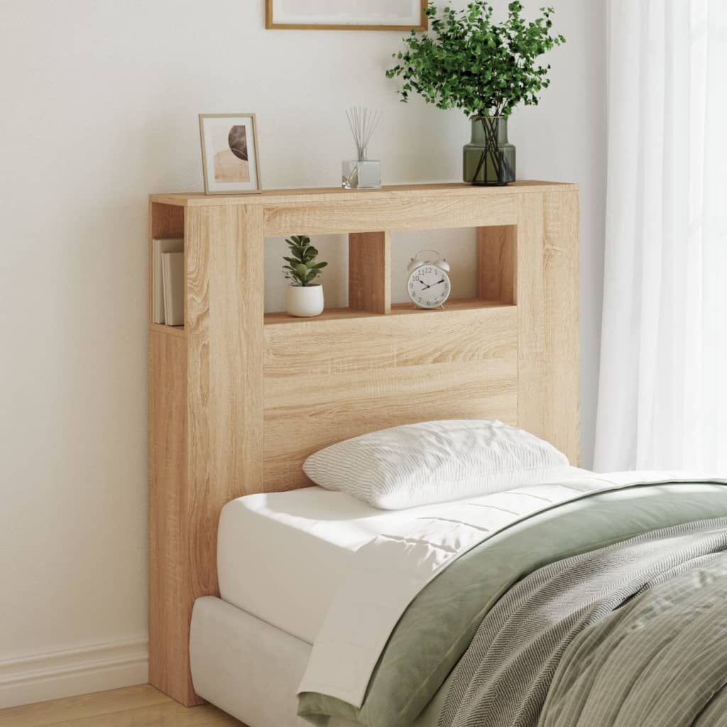 LED Headboard Sonoma Oak 100x18.5x103.5 cm Engineered Wood Price