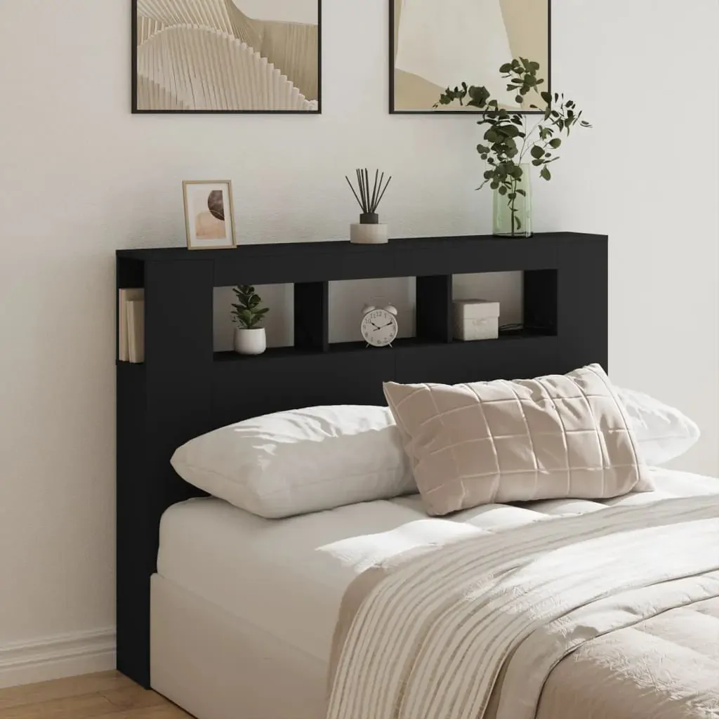 LED Headboard Black 140 cm Engineered Wood Price