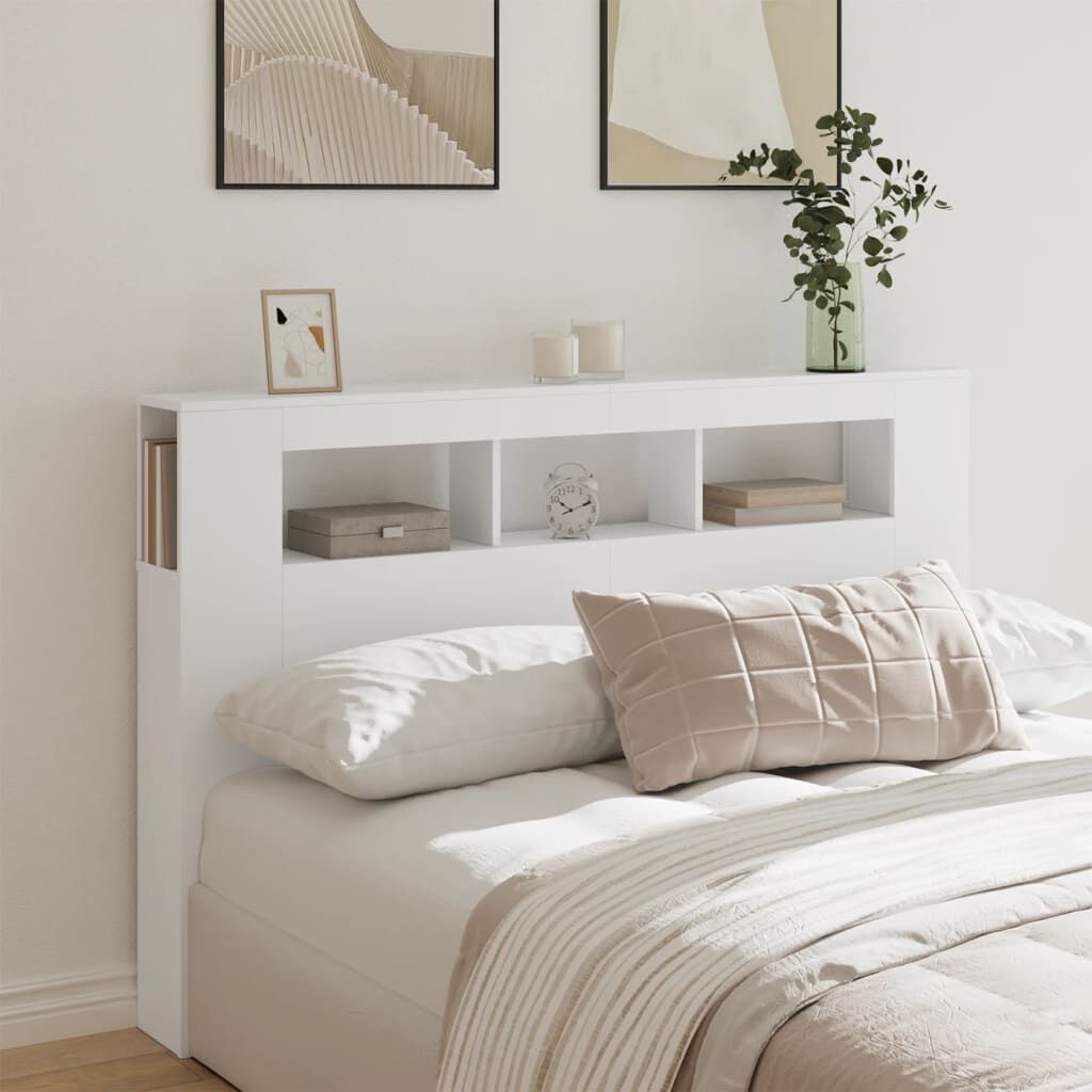 LED Headboard White 160 cm Engineered Wood Price