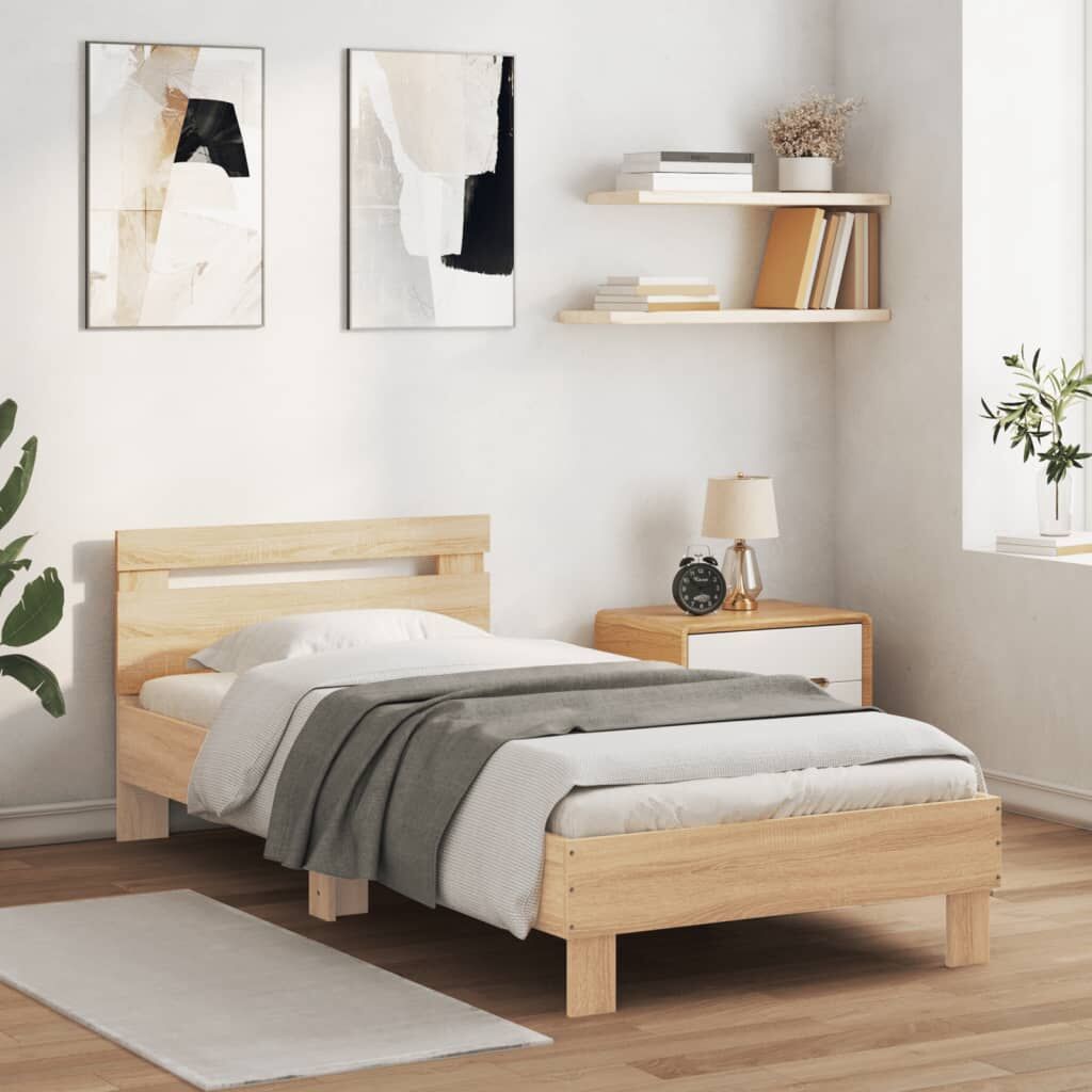 Bed Frame without Mattress with LED Lights Sonoma Oak 90x190 cm Price