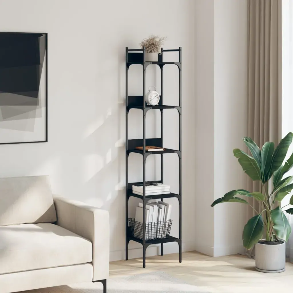 Bookshelf 5-Tier Black 35x30x174 cm Engineered Wood Price