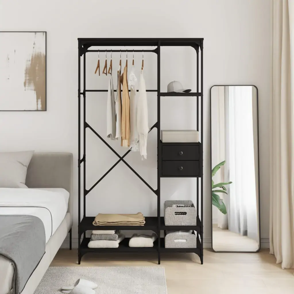 Wardrobe with Drawers Black 100x40x180 cm Engineered Wood Price