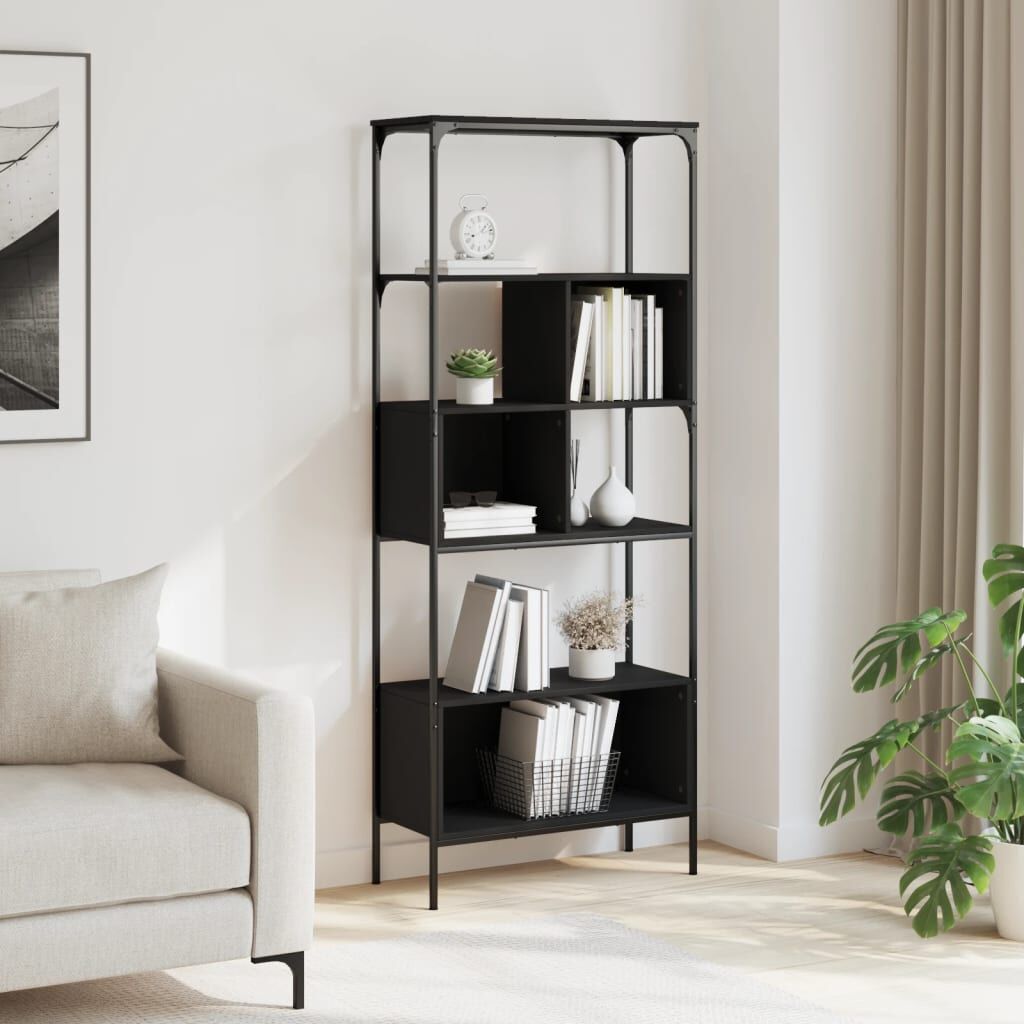 Bookcase 5-Tier Black 76x33x188.5 cm Engineered Wood Price
