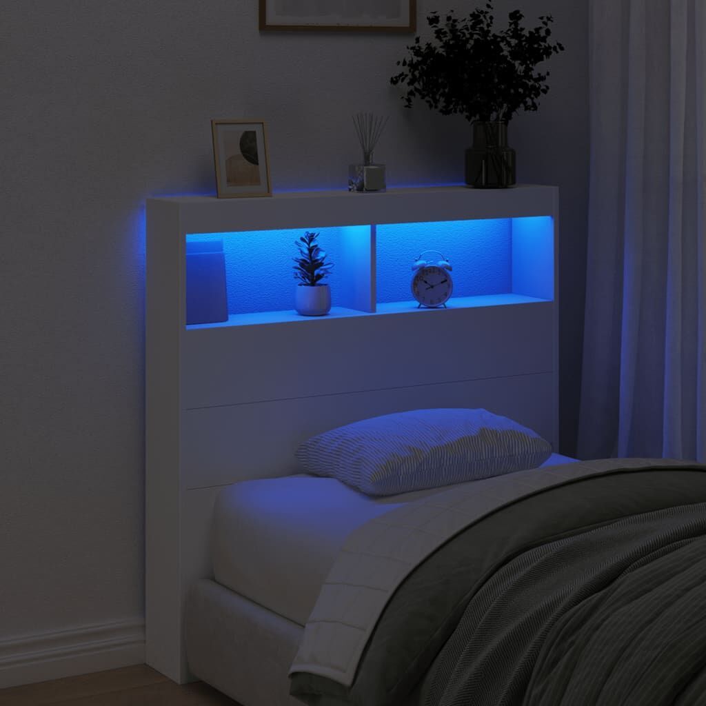 Headboard Cabinet with LED White 100 cm Price