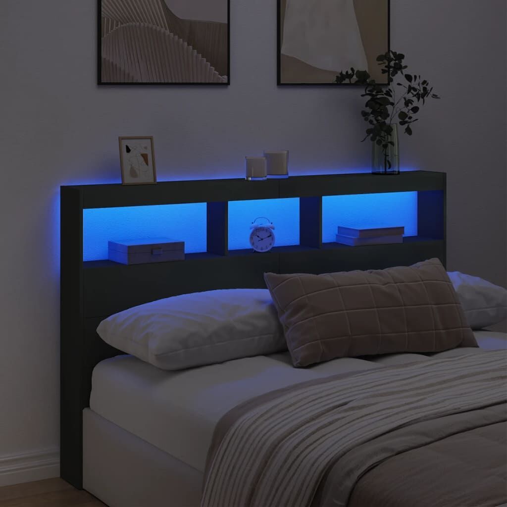 Headboard Cabinet with LED Black 160x17x102 cm Price