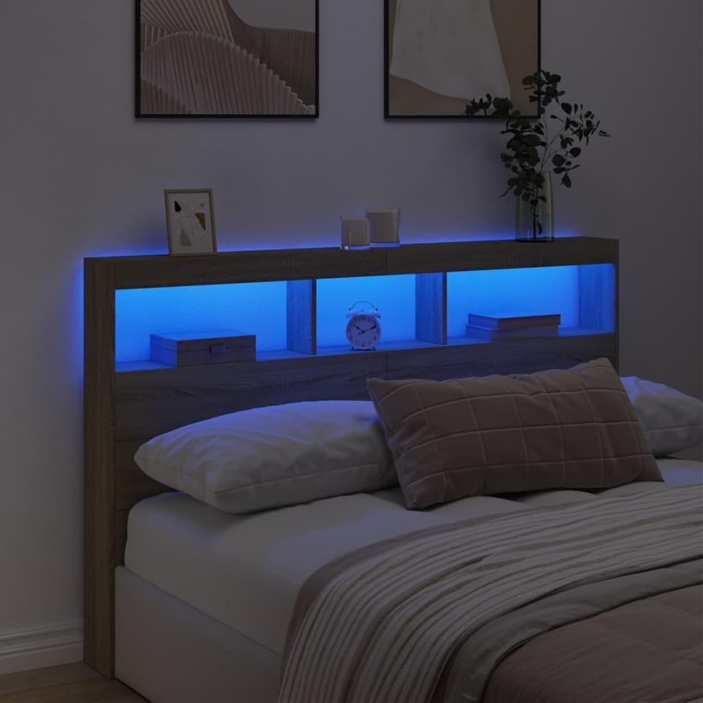 Headboard Cabinet with LED Sonoma Oak 160x17x102 cm Price