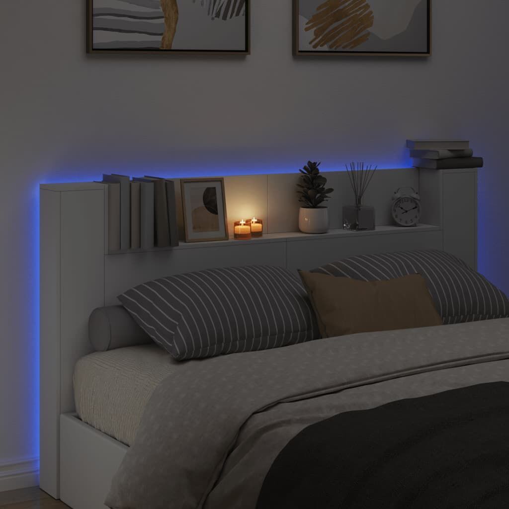 Headboard Cabinet with LED White 180x16.5x103.5 cm Price