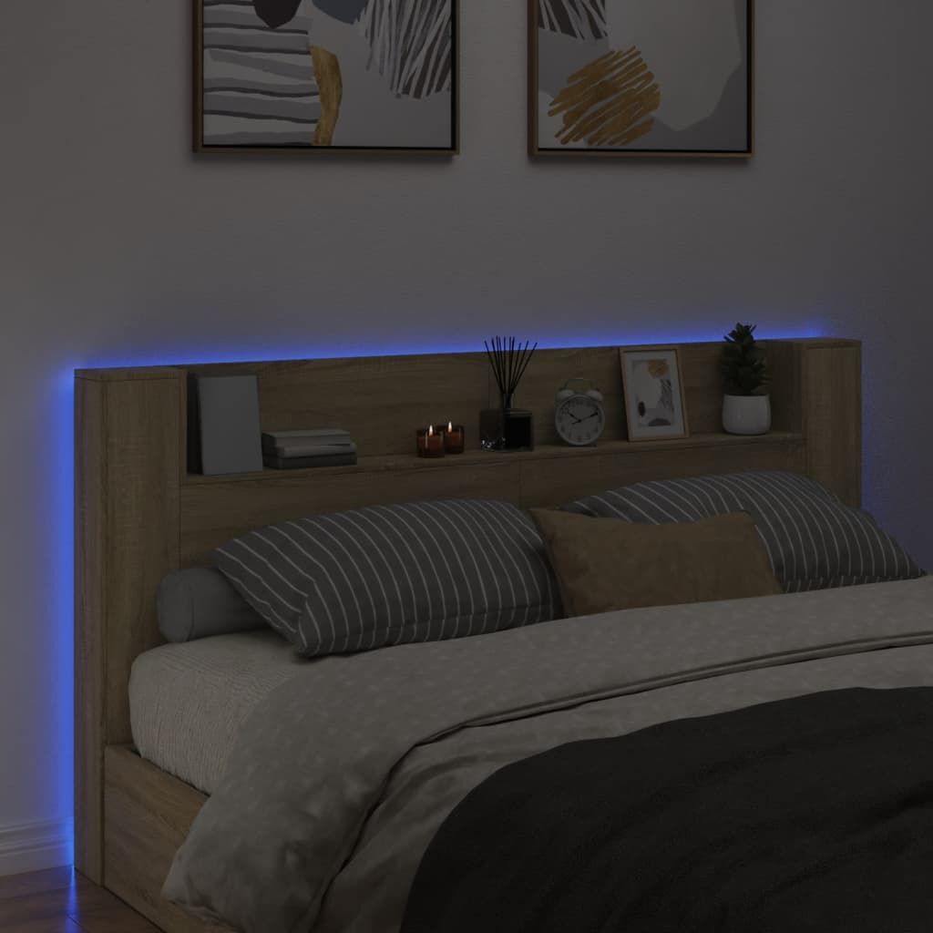 Headboard Cabinet with LED Sonoma Oak 200x16.5x103.5 cm Price