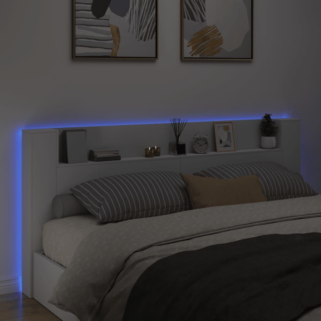 Headboard Cabinet with LED White 220x16.5x103.5 cm Price