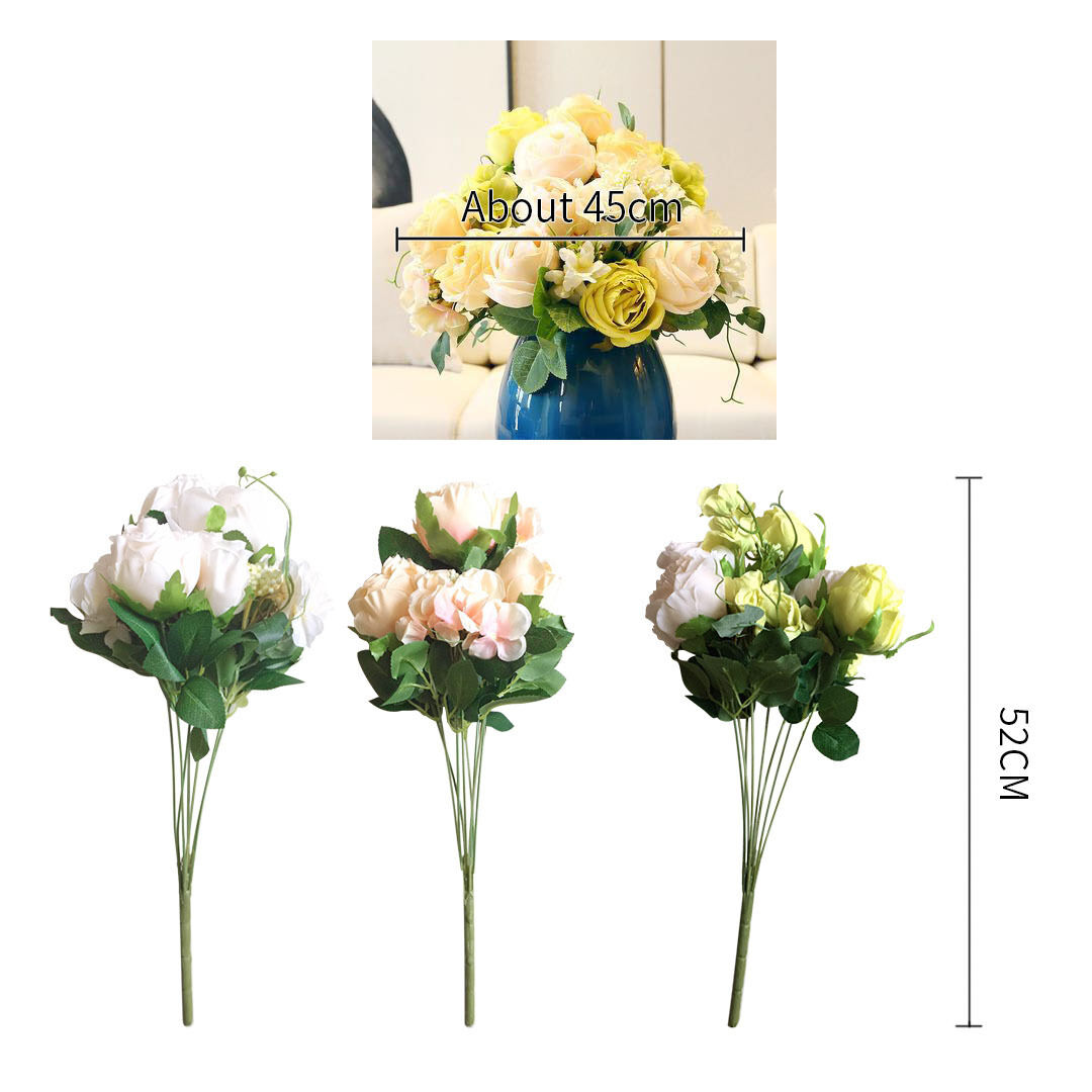 3pcs artificial silk with 15 heads flower fake rose bouquet table decor white Price