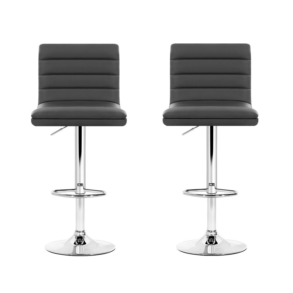 2x Bar Stools Padded Leather Gas Lift Grey Price