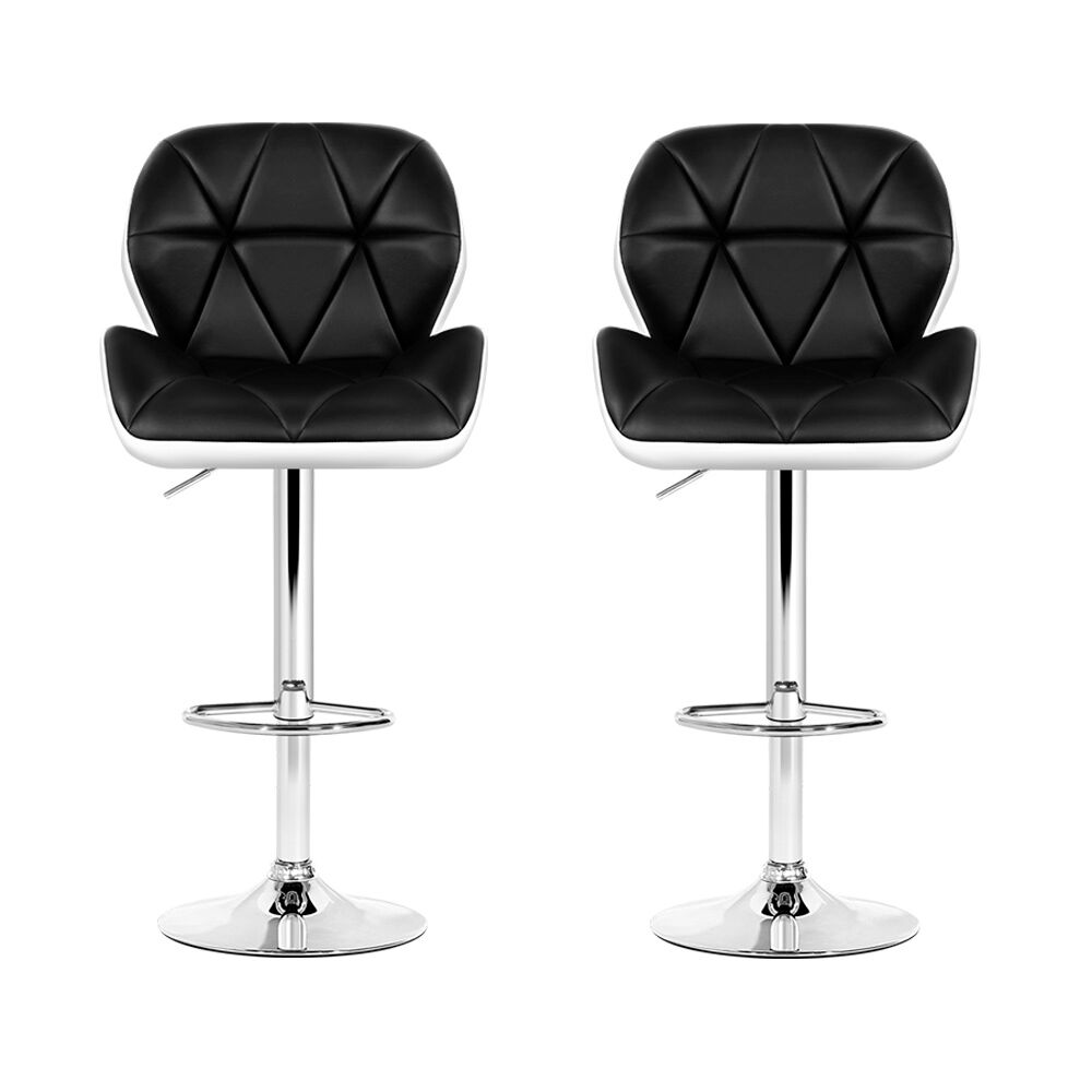 2x Bar Stools Gas Lift Padded Leather Black & White Price