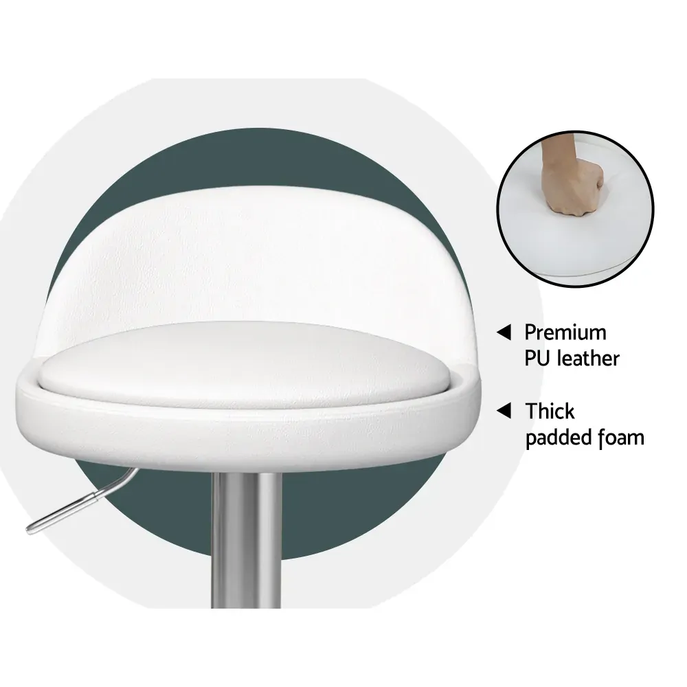 2x Bar Stools PU Leather Gas Lift White Price