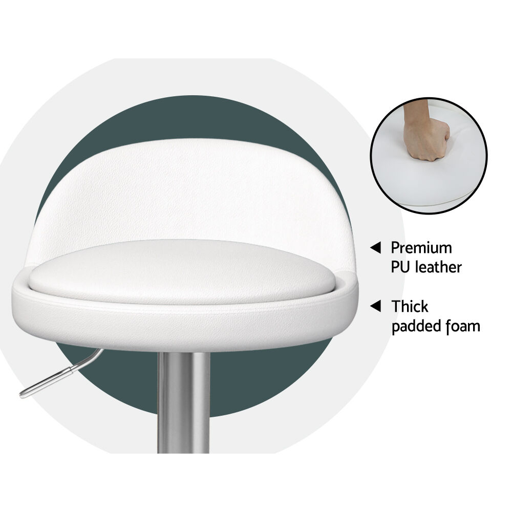 4x Bar Stools PU Leather Gas Lift White Price