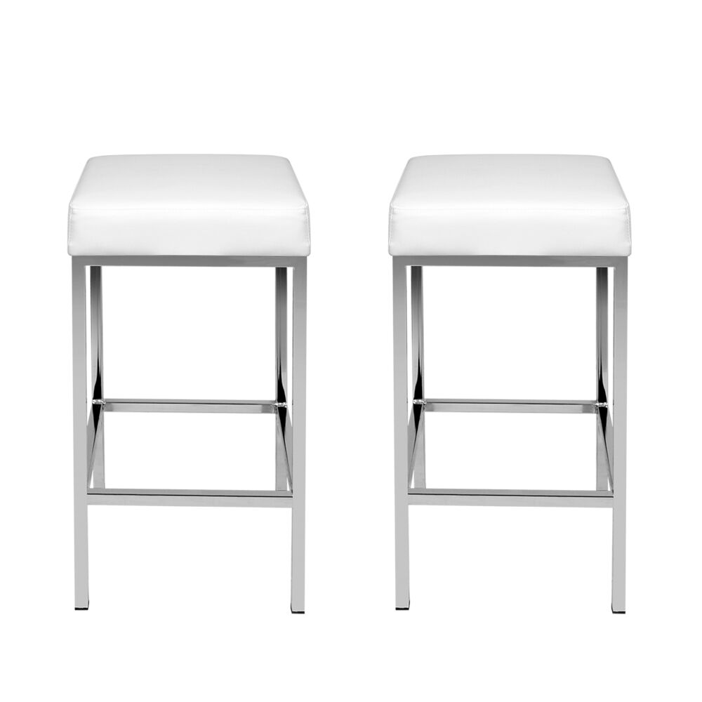 2x Bar Stools Leather Padded Metal White Price