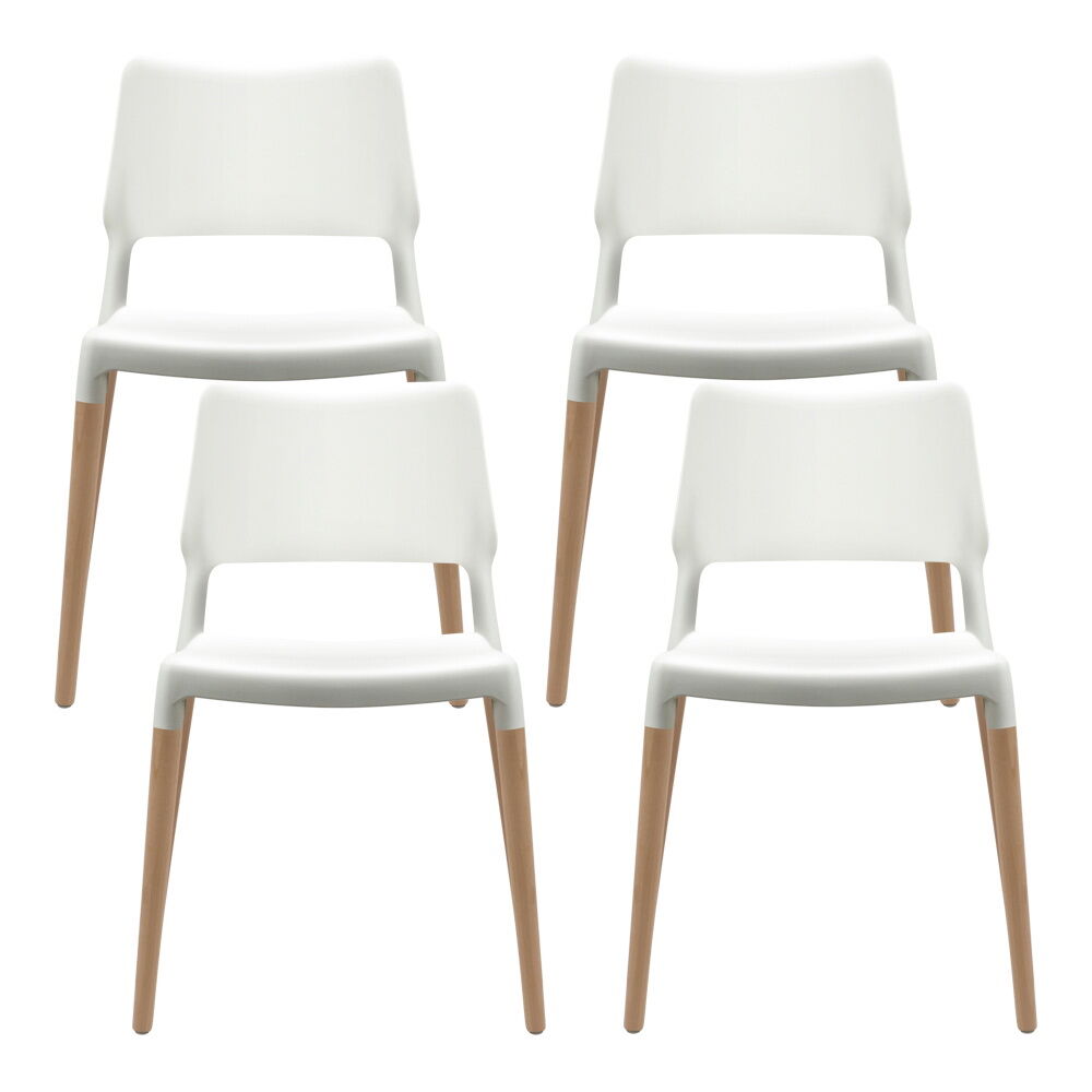 Dining Chairs Set of 4 Plastic Wooden Stackable White Price