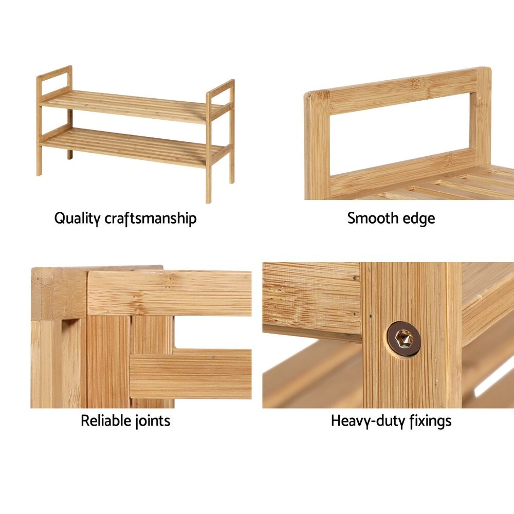 Shoe Rack Bamboo Storage Cabinet 2 Tiers Portable Organizer Shelf Pine Price