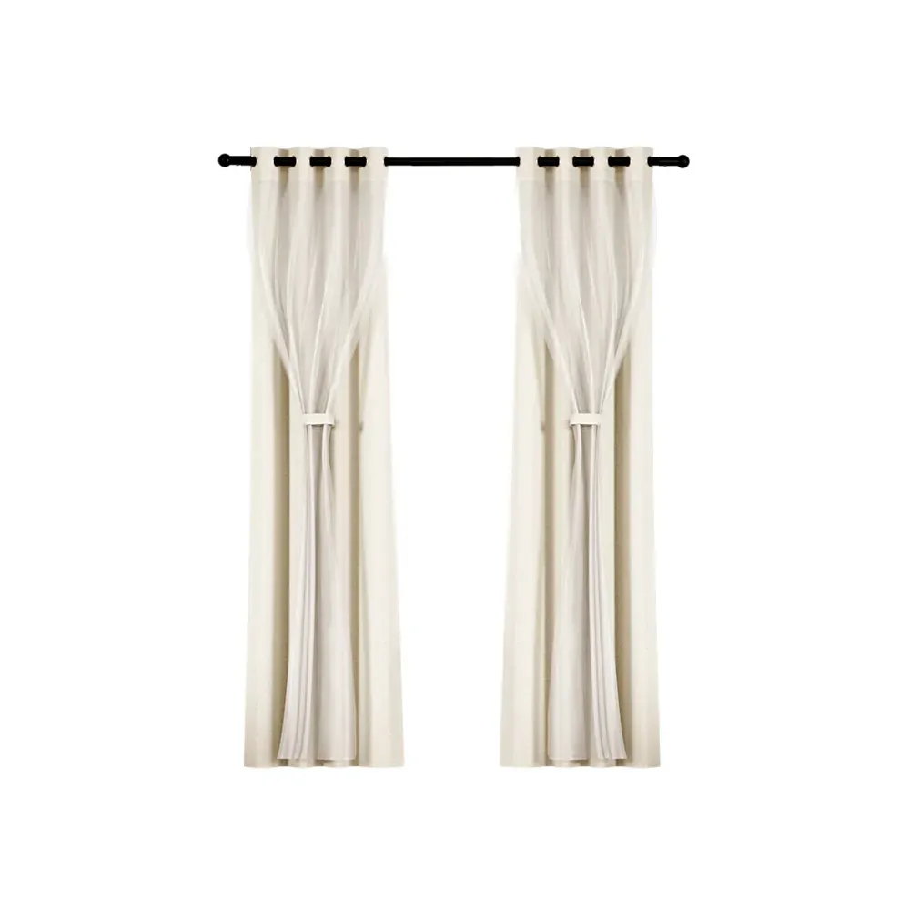 2X 132x213cm Blockout Sheer Curtains Beige Price