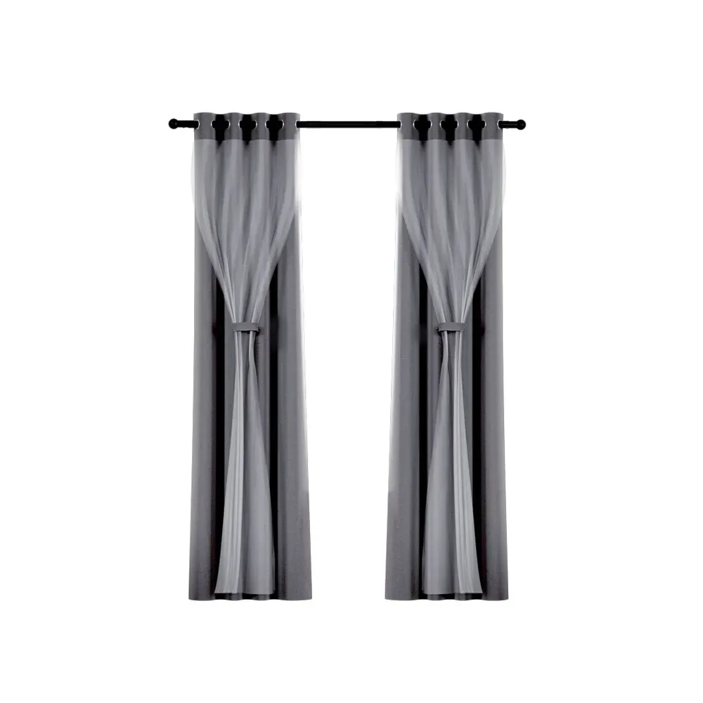 2X 132x274cm Blockout Sheer Curtains Charcoal Price