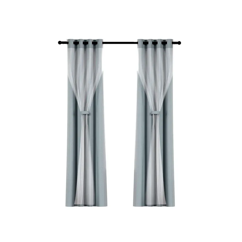 2X 132x274cm Blockout Sheer Curtains Light Grey Price