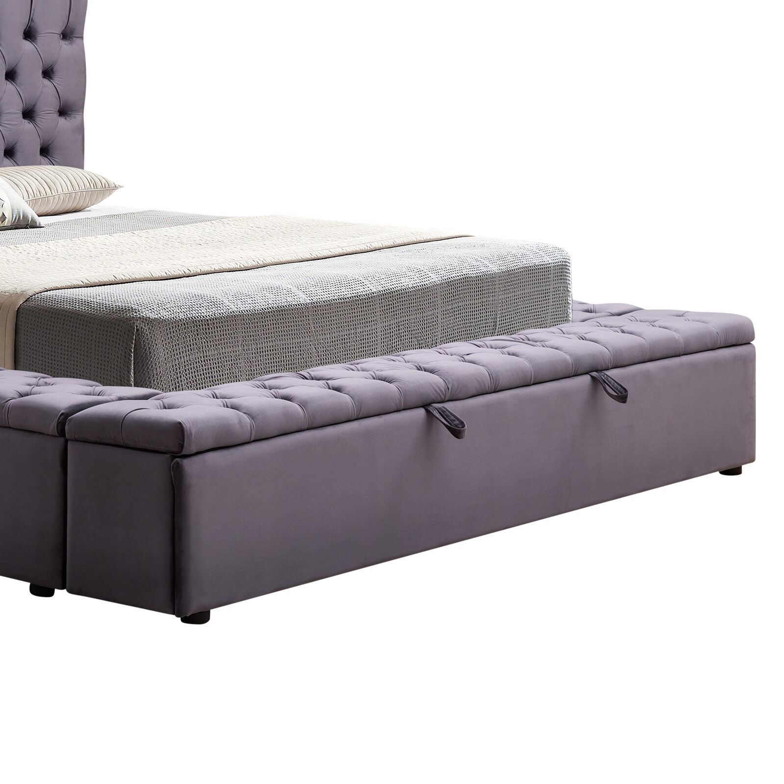 Anna Storage Bedframe Queen Size Velvet Fabric Dark Grey Colour Price