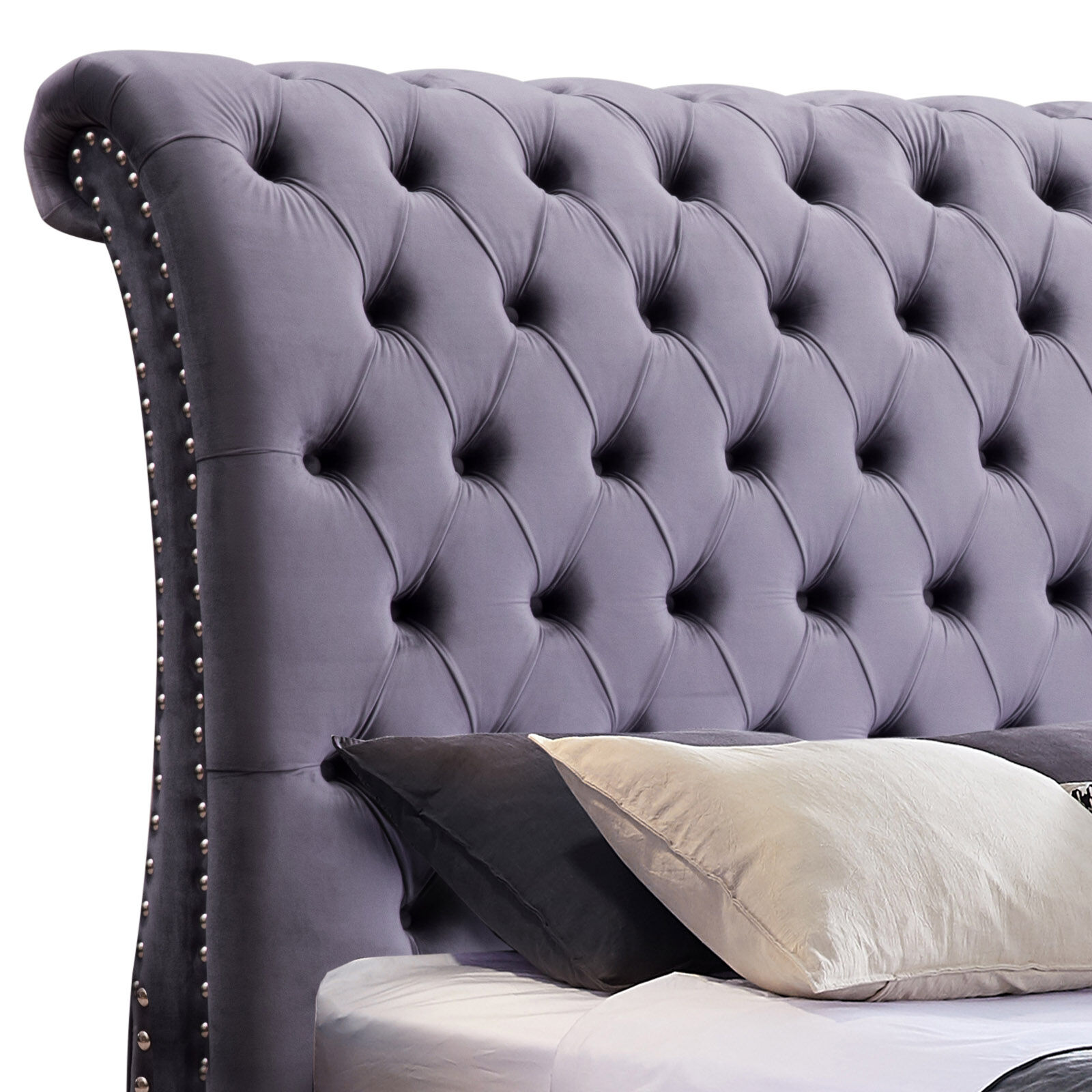 Elsa Bedframe Queen Size Velvet Fabric Medium Grey Colour Price