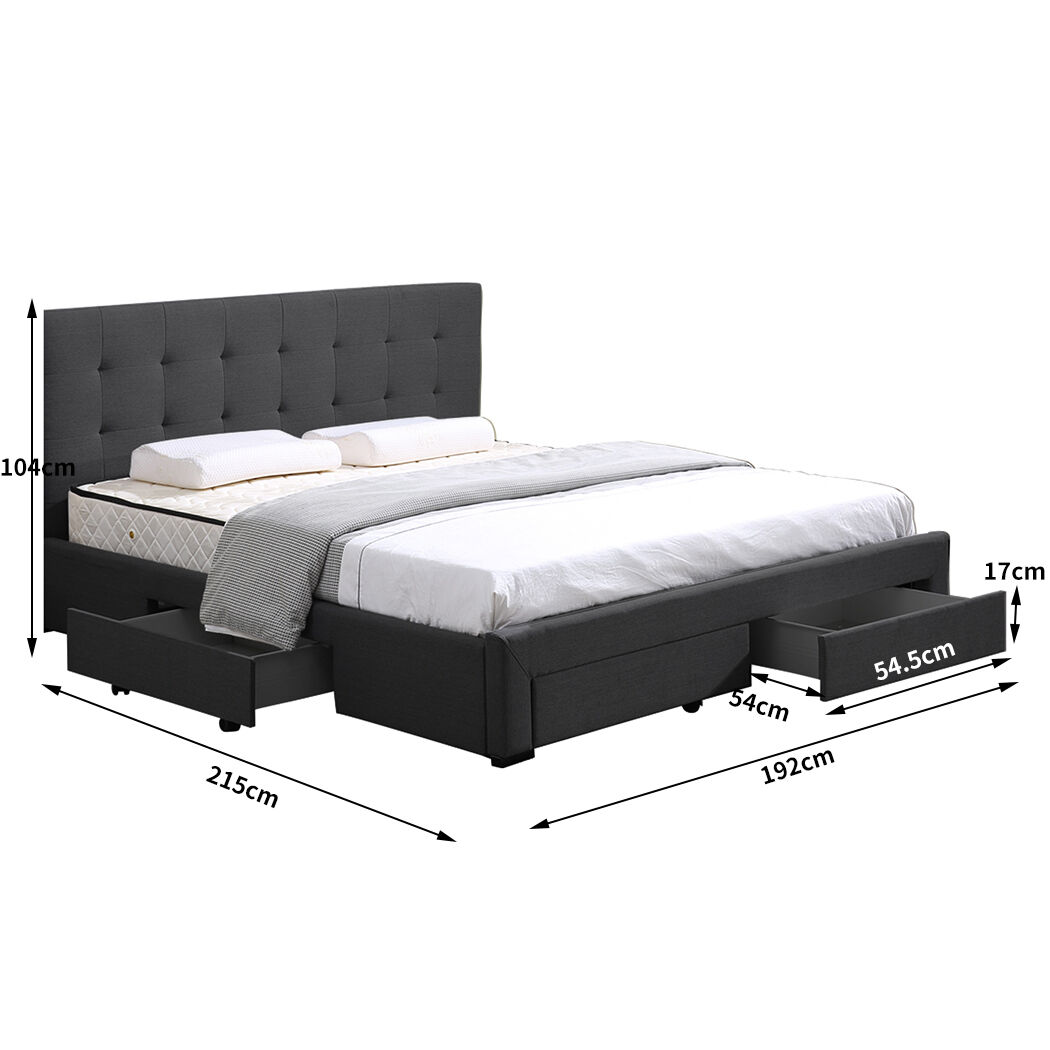 King Bed Frame Fabric 4 Storage Dark Grey Price