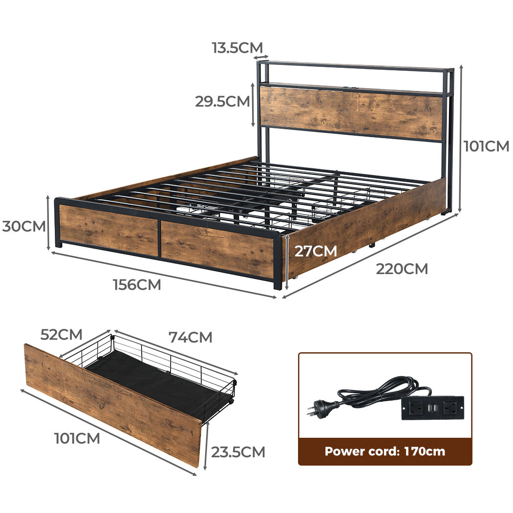 Queen Bed Frame RGB LED 4 Drawers USB Price
