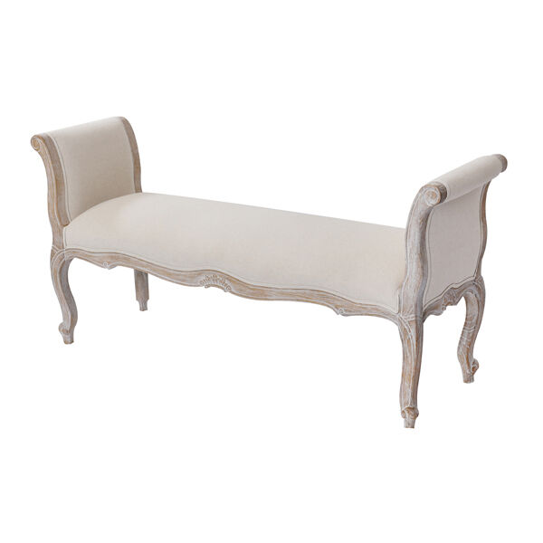 Lille Bench Chair Beige White Washed Wooden & Beige Color Fabric Price
