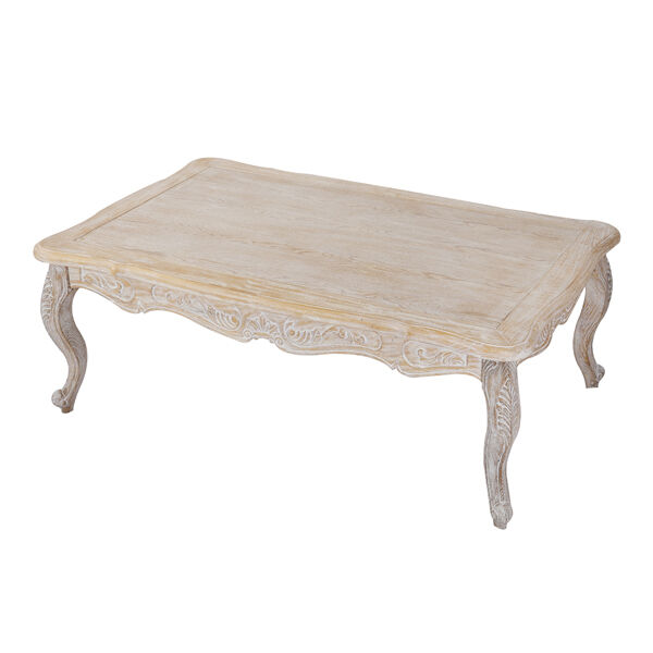Lille Coffee Table Oak White Washed Wooden & Beige Color Fabric Price