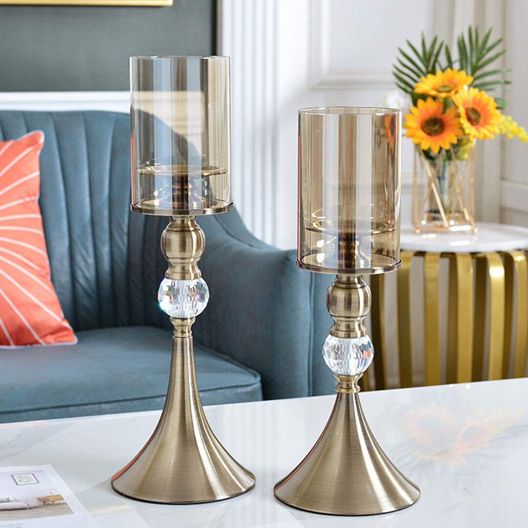 37cm 34cm glass candle holder candle stand glass metal with candle set Price