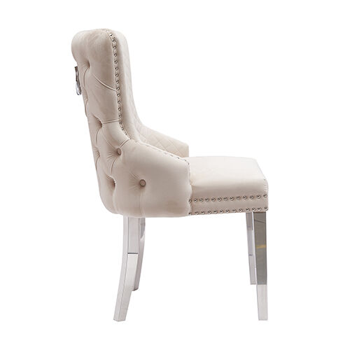 Lyon 2x Dining Chair Beige Velvet STAINLESS Legs Price
