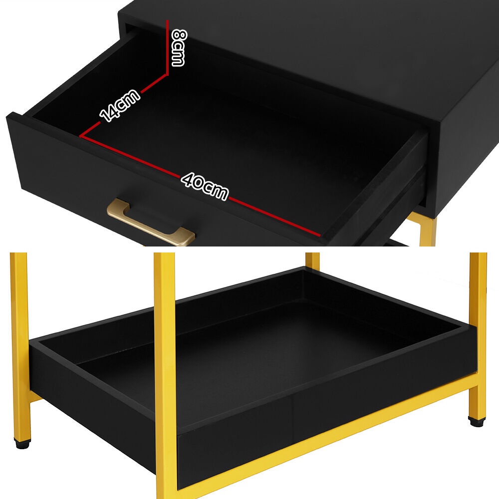 Bedside Table Drawers Side Table Shelf Storage Nightstand Black MASON Price