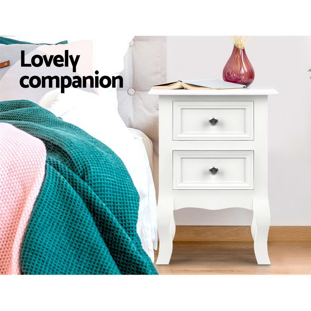 Bedside Table 2 Drawers - BISSET White Price