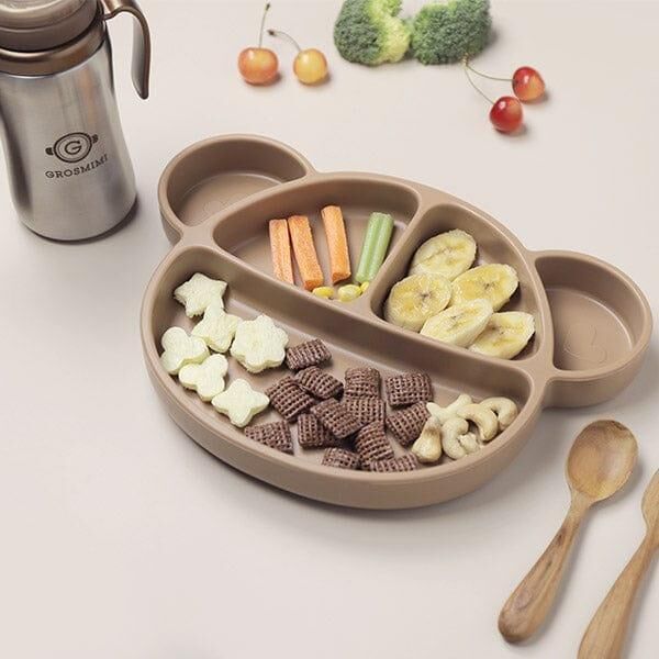 Bear Silicone Suction Food Plate with Silicone Lid Chocolate Brown Price