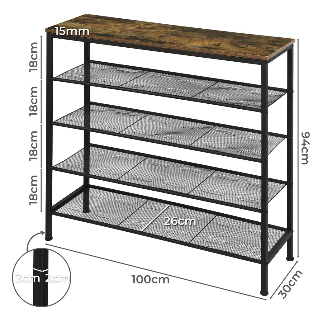 5-Tier Shoe Rack Storage Cabinet 100cm Wide Price