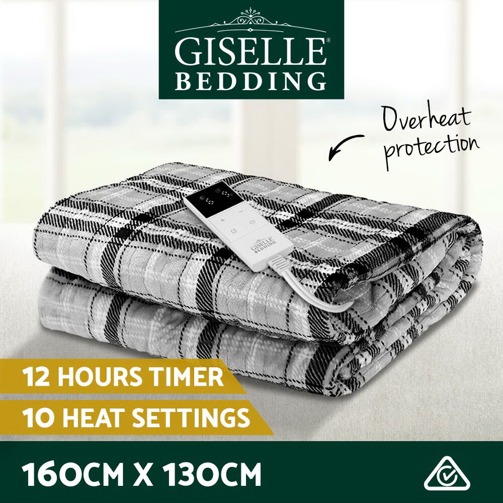 Bedding Electric Throw Rug Flannel Snuggle Blanket Washable Heated Grey and White Checkered Price