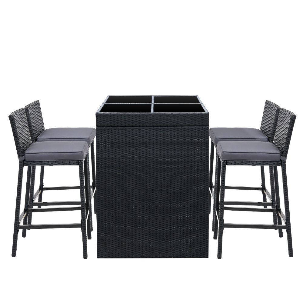 5-Piece Outdoor Bar Set Dining Table Stools Wicker Patio Setting Price