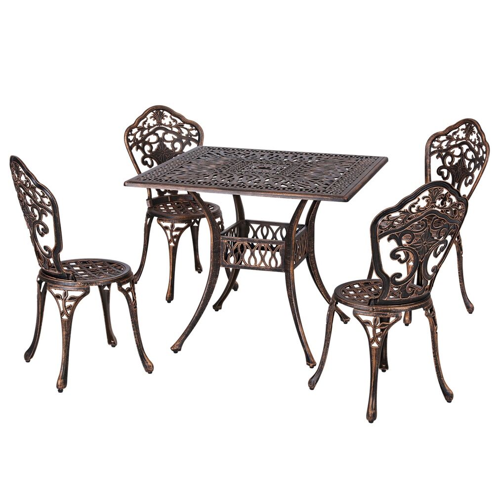 Outdoor Dining Set 5 Piece Chairs Table Cast Aluminum Patio Brown Price