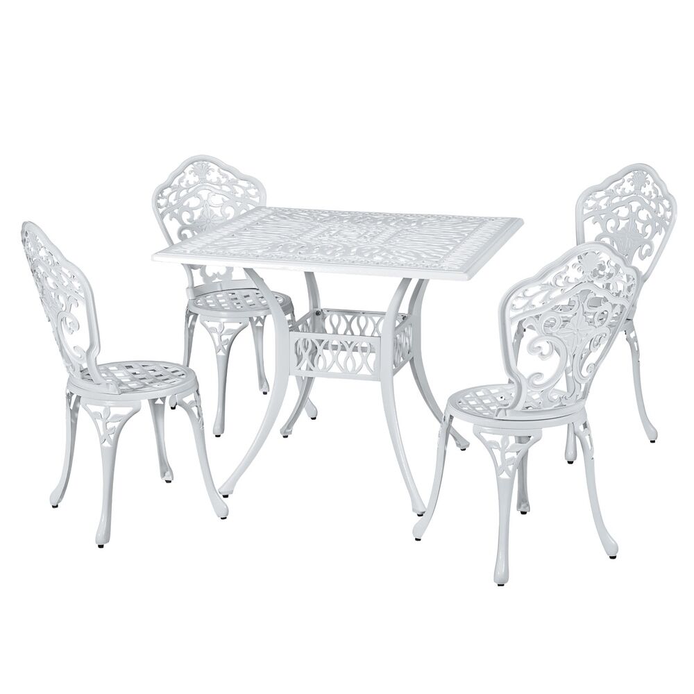 Outdoor Dining Set 5 Piece Chairs Table Cast Aluminum Patio White Price
