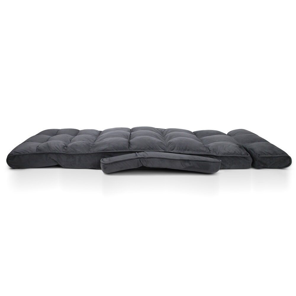 Floor Lounge Sofa With Armrest Flocking Fabric Charcoal Price