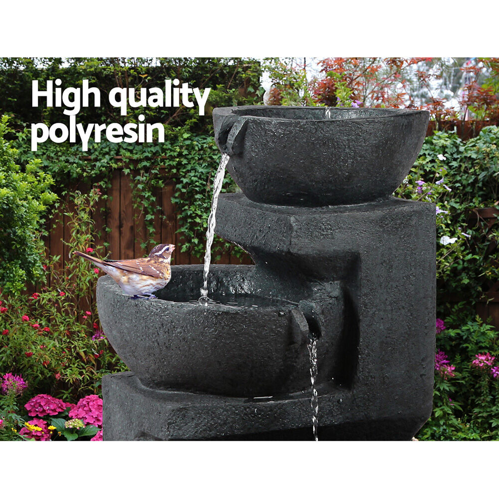 Gardeon Solar Water Feature Cascading Fountain 3-Tier Bowl LED Lights 60CM Blue Price