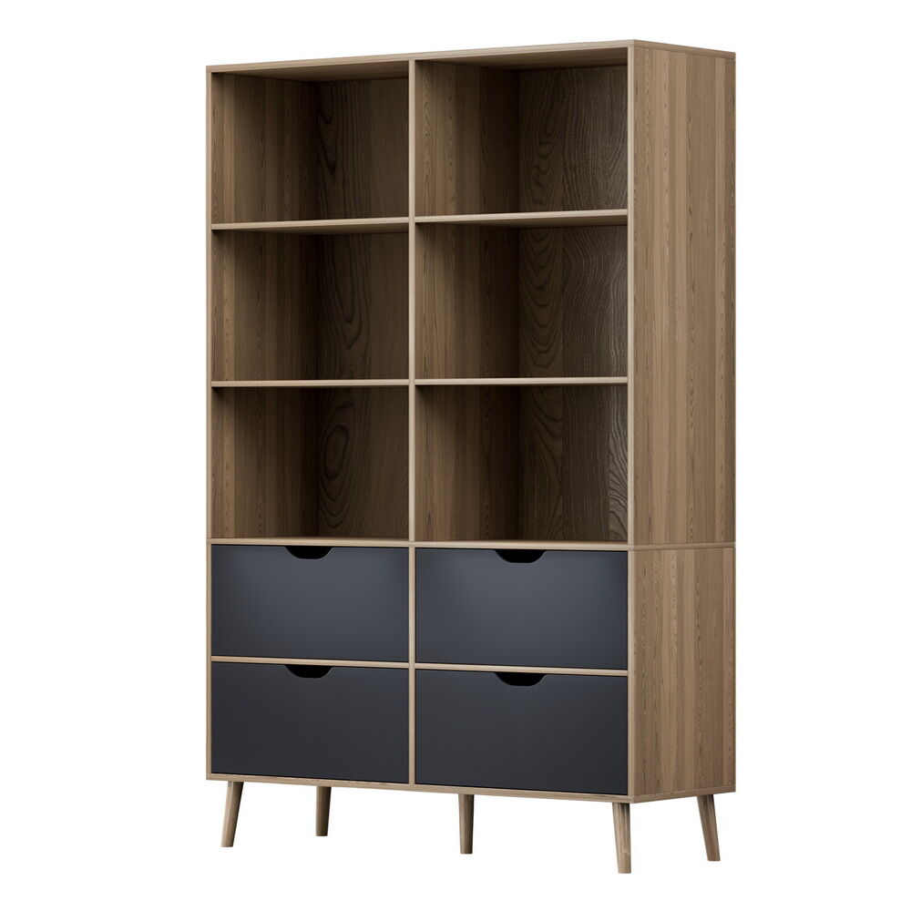 Bookshelf with 4 Drawers - MITZI Oak and Blue Price