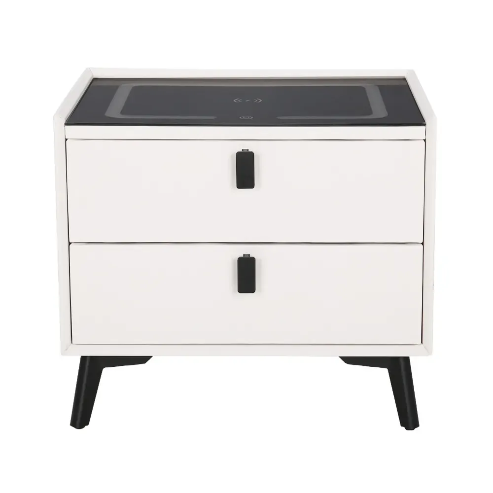 Smart Bedside Table 2 Drawers with Wireless Charging Ports LED White AIKA Price