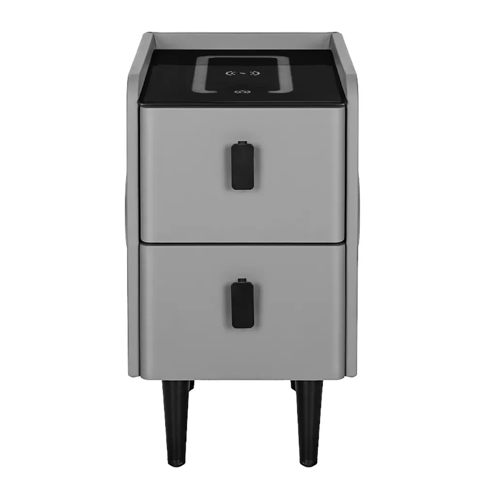 Smart Bedside Table 2 Drawers with Wireless Charging Ports LED Grey AIDA Price