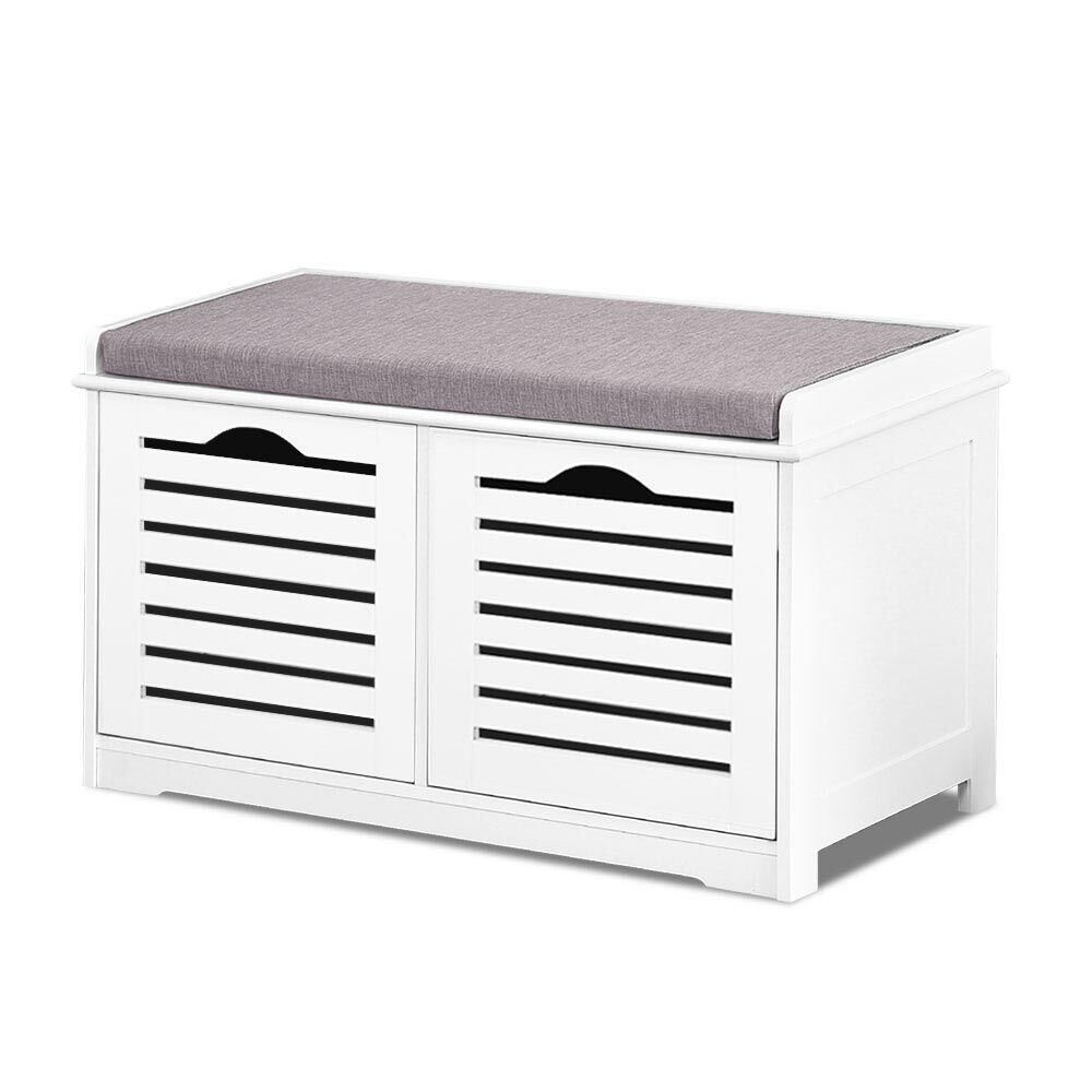 Fabric Shoe Bench with Drawers - White & Grey Price