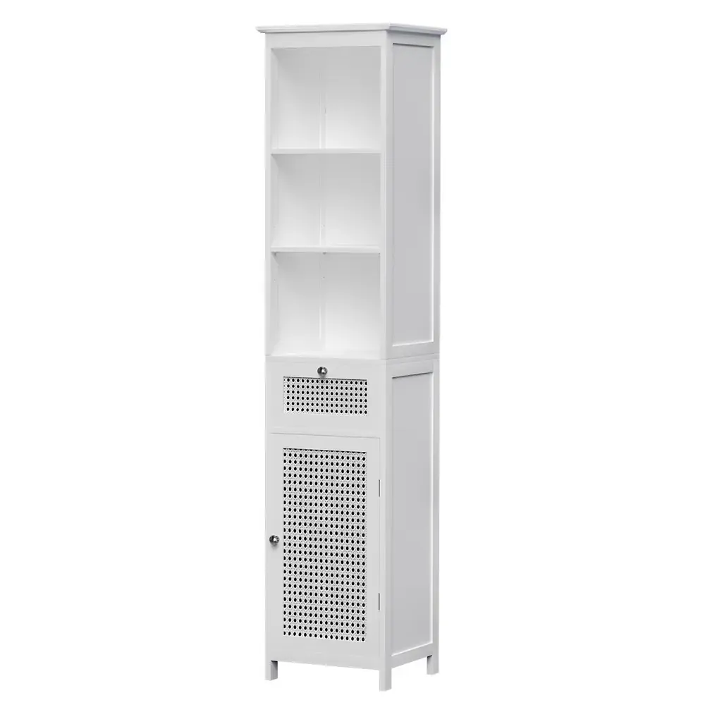 Bathroom Cabinet Storage 161cm White Rattan Tallboy Toilet Cupboard Price